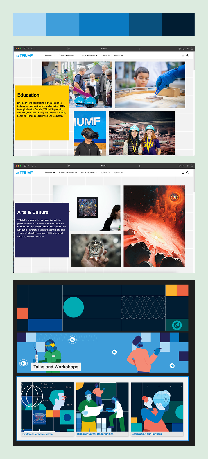 colours and grid of design system used throughout the website