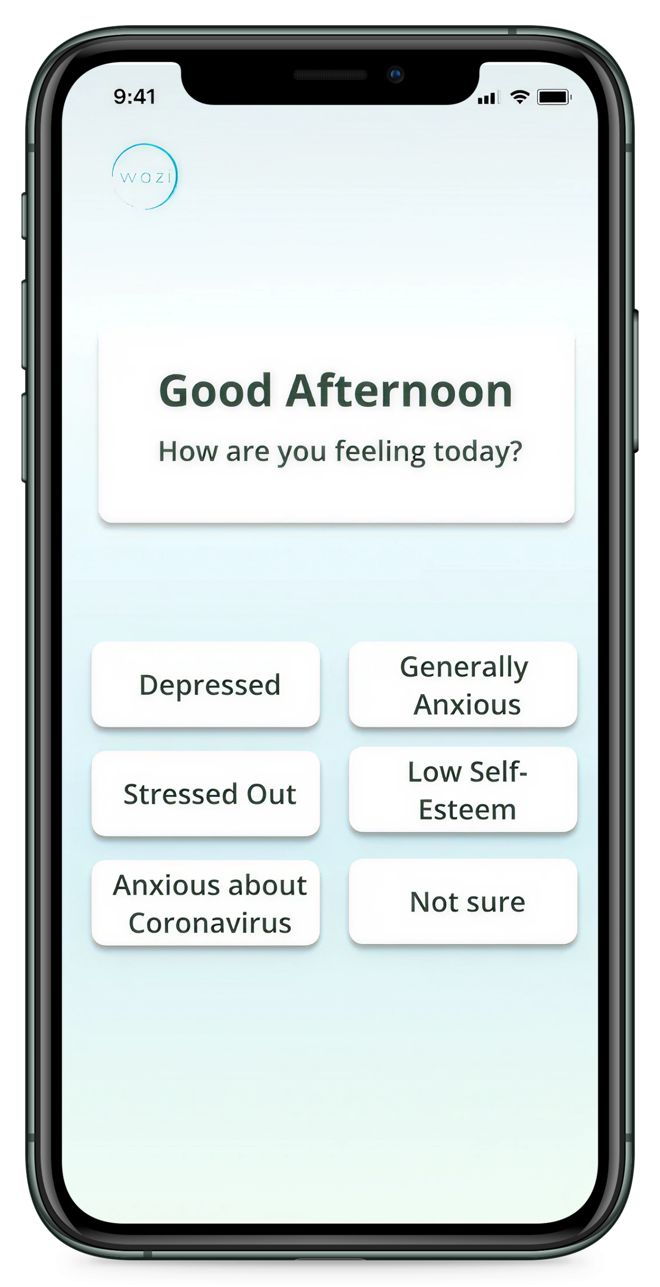 wazi app screen asking user how they are feeling