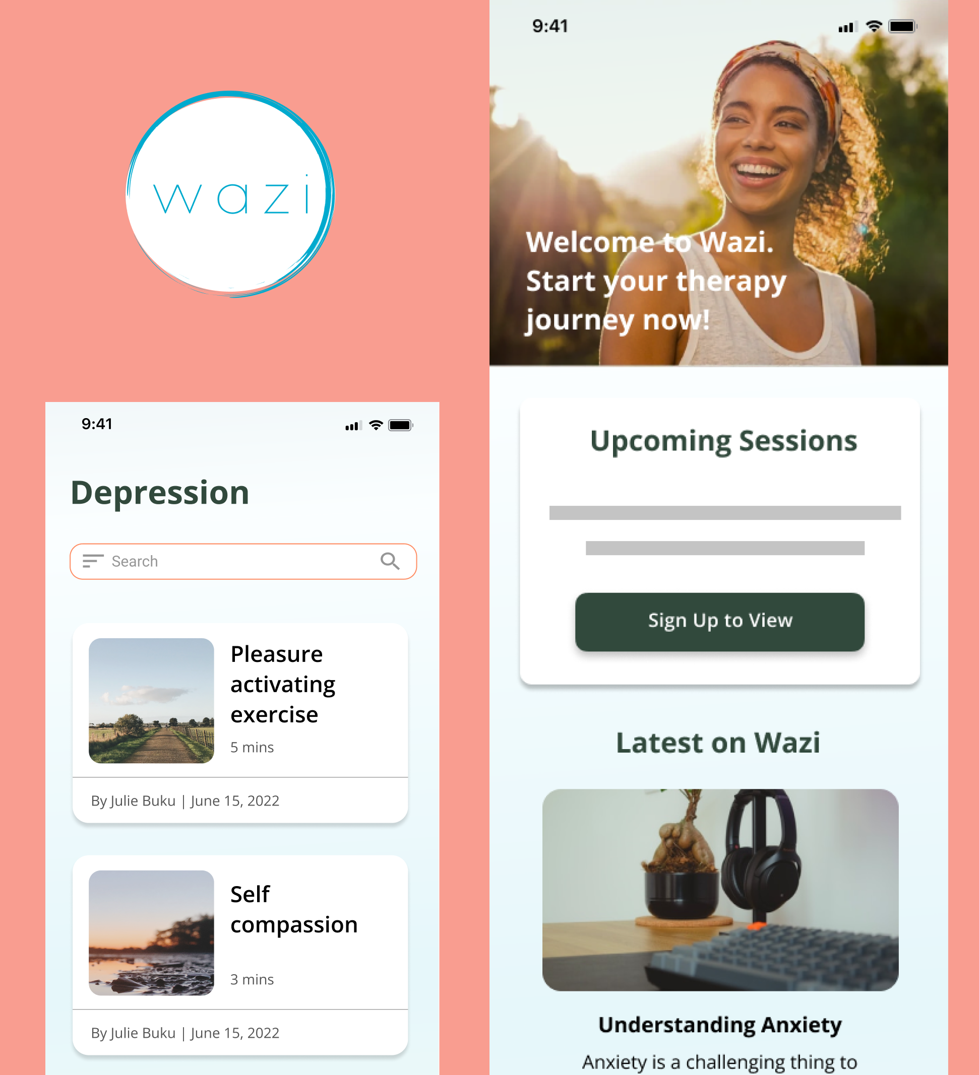 collage of images from wazi mental health app